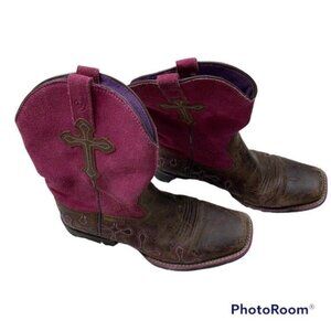 Ariat Girls’ Crossroads Western Boots – Size 4 – Pink & Brown